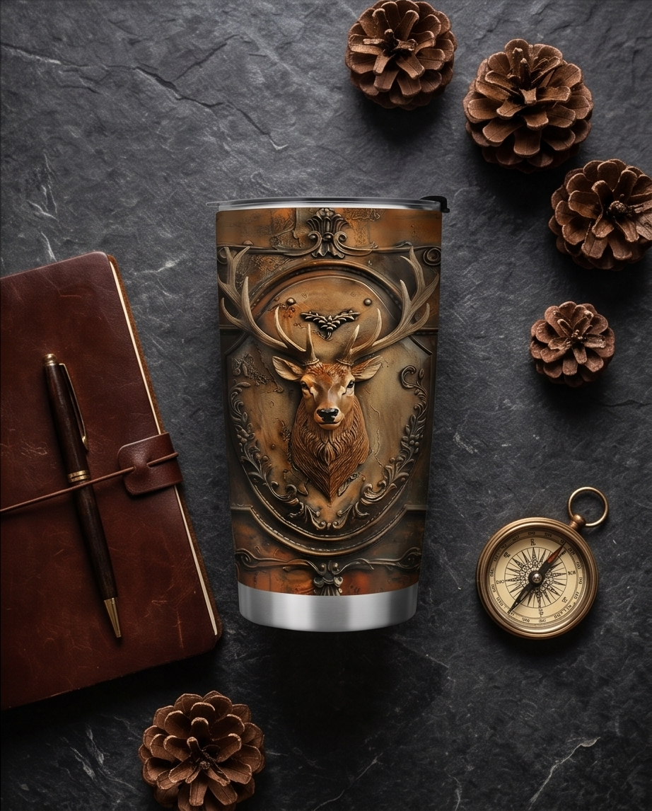 Thermobecher Edelstahl ‘Hirsch’ – 590 ml mit 2D-Hirsch-Motiv