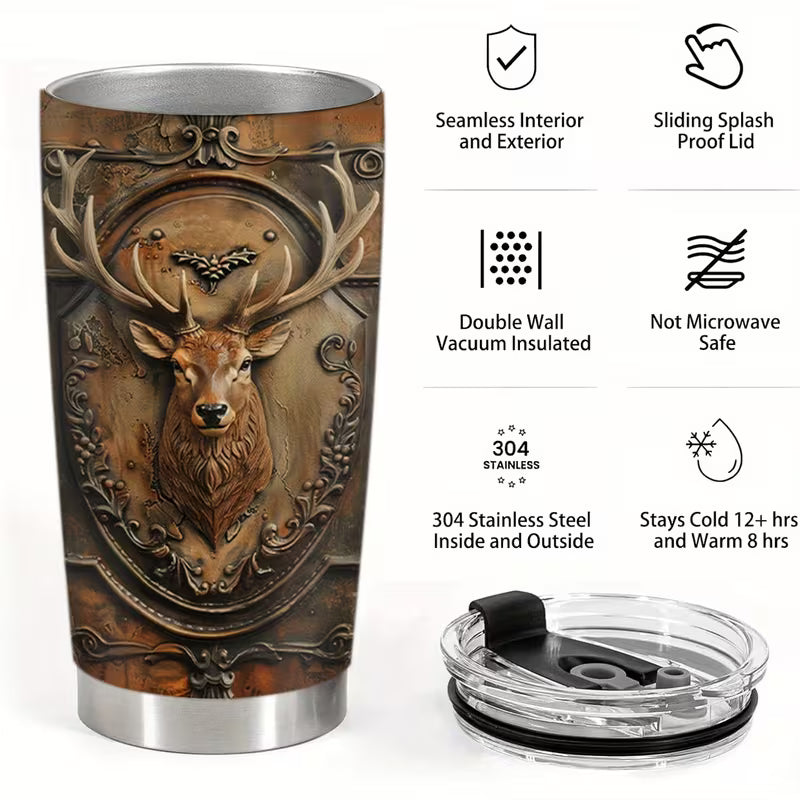 Thermobecher Edelstahl ‘Hirsch’ – 590 ml mit 2D-Hirsch-Motiv