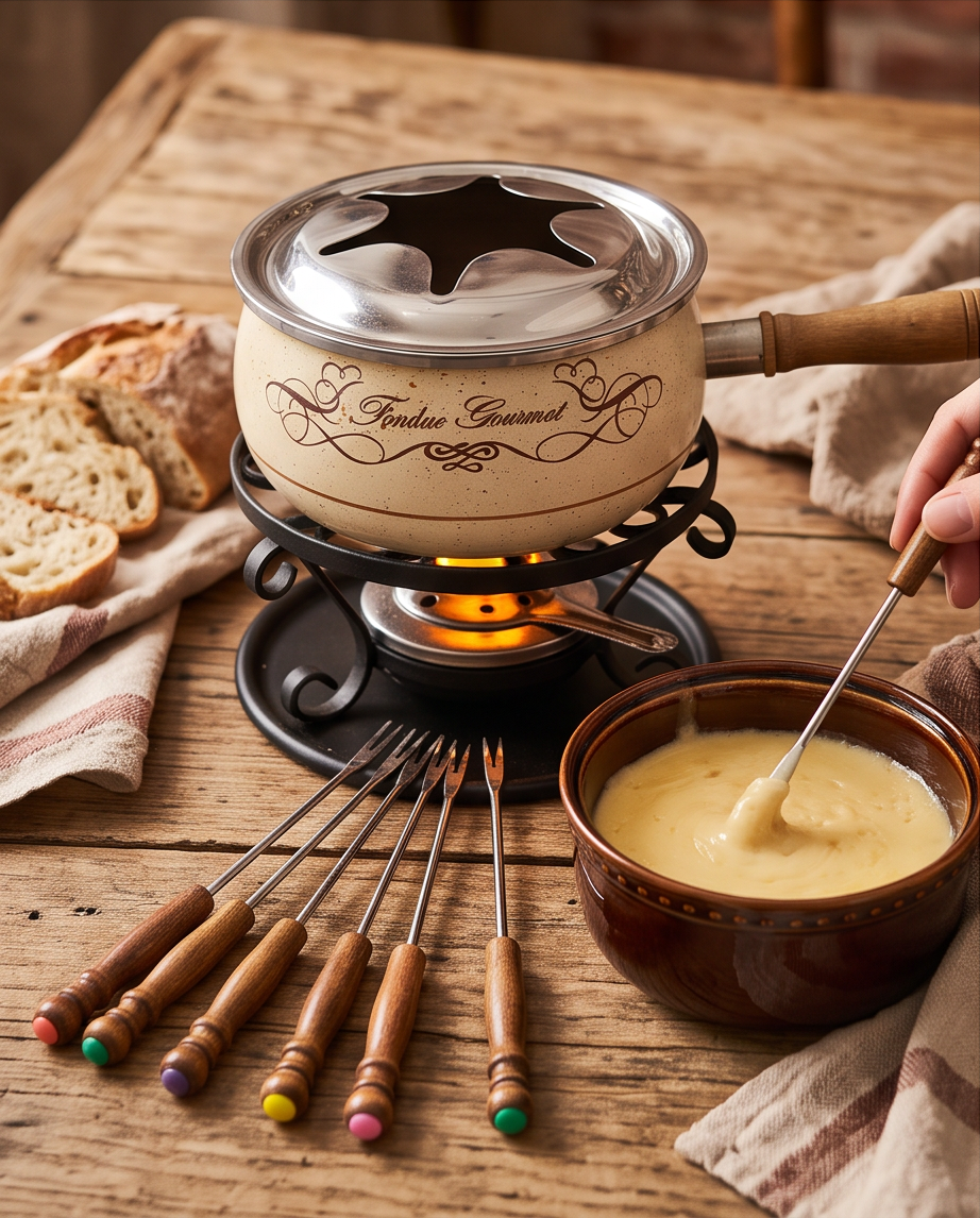 Vintage Fondue-Set „Fondue Gourmet“ 24-teilig – Keramik & Gusseisen (6 Personen)