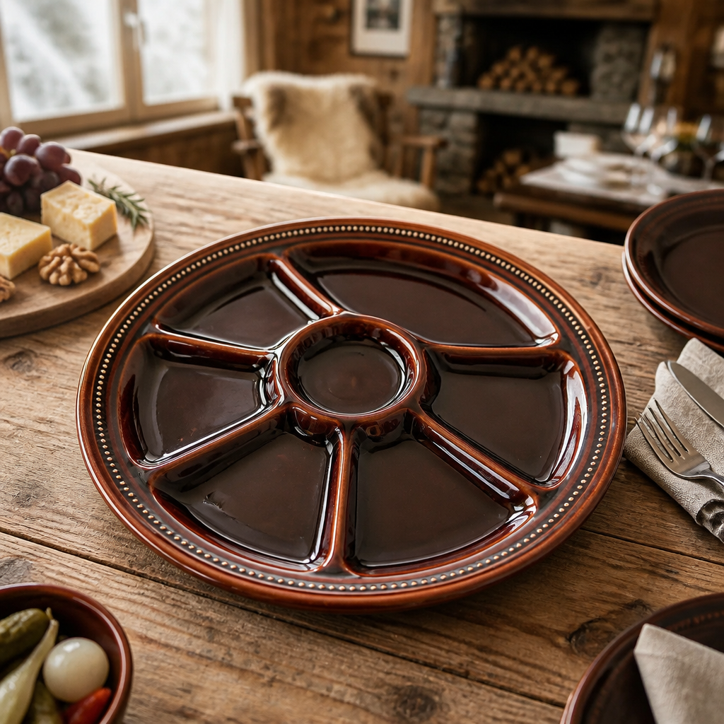 Vintage Fondue-Set „Fondue Gourmet“ 24-teilig – Keramik & Gusseisen (6 Personen)