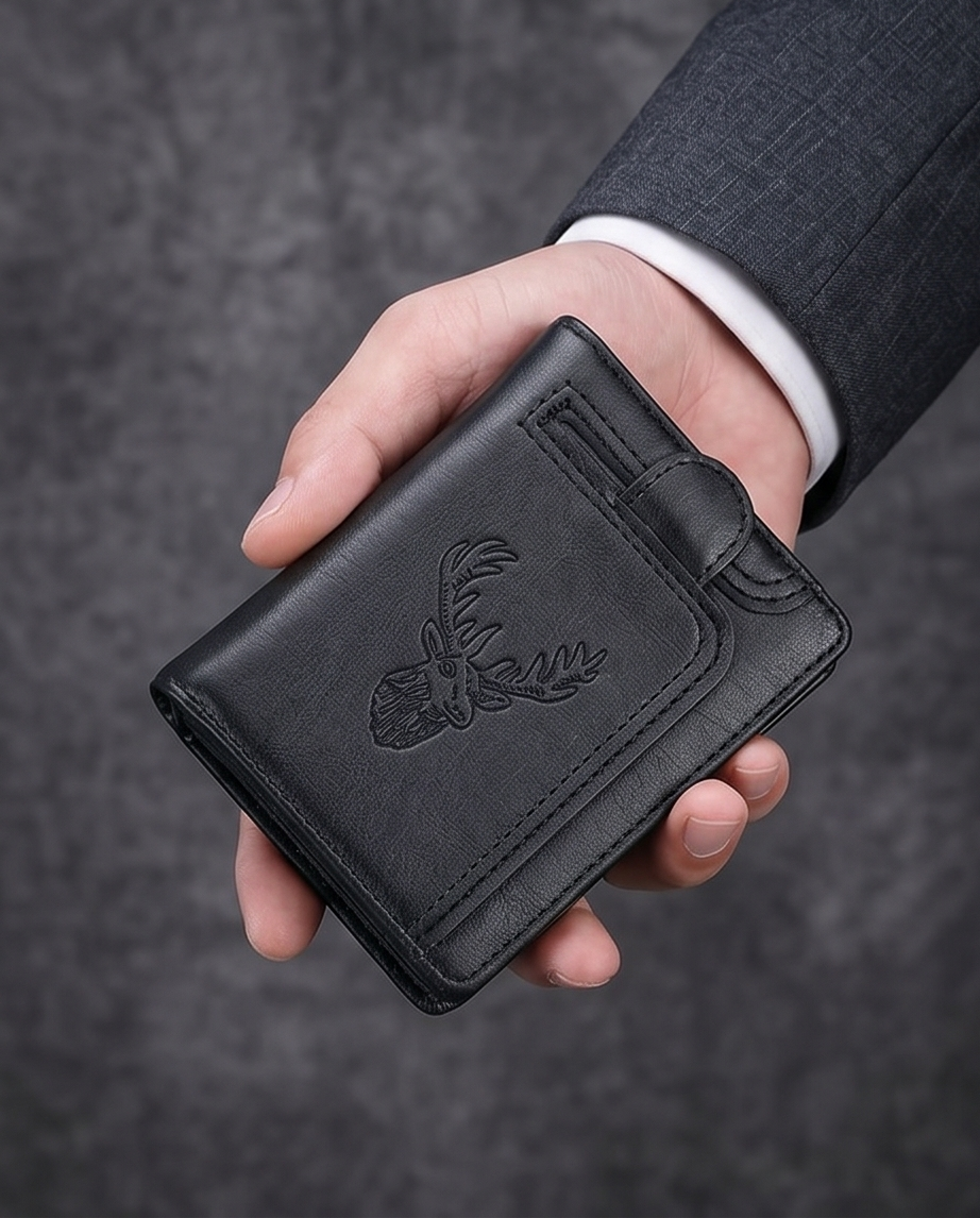 Geldbeutel Herren – Hirschmotiv Schwarz | PU-Leder von CarrKen