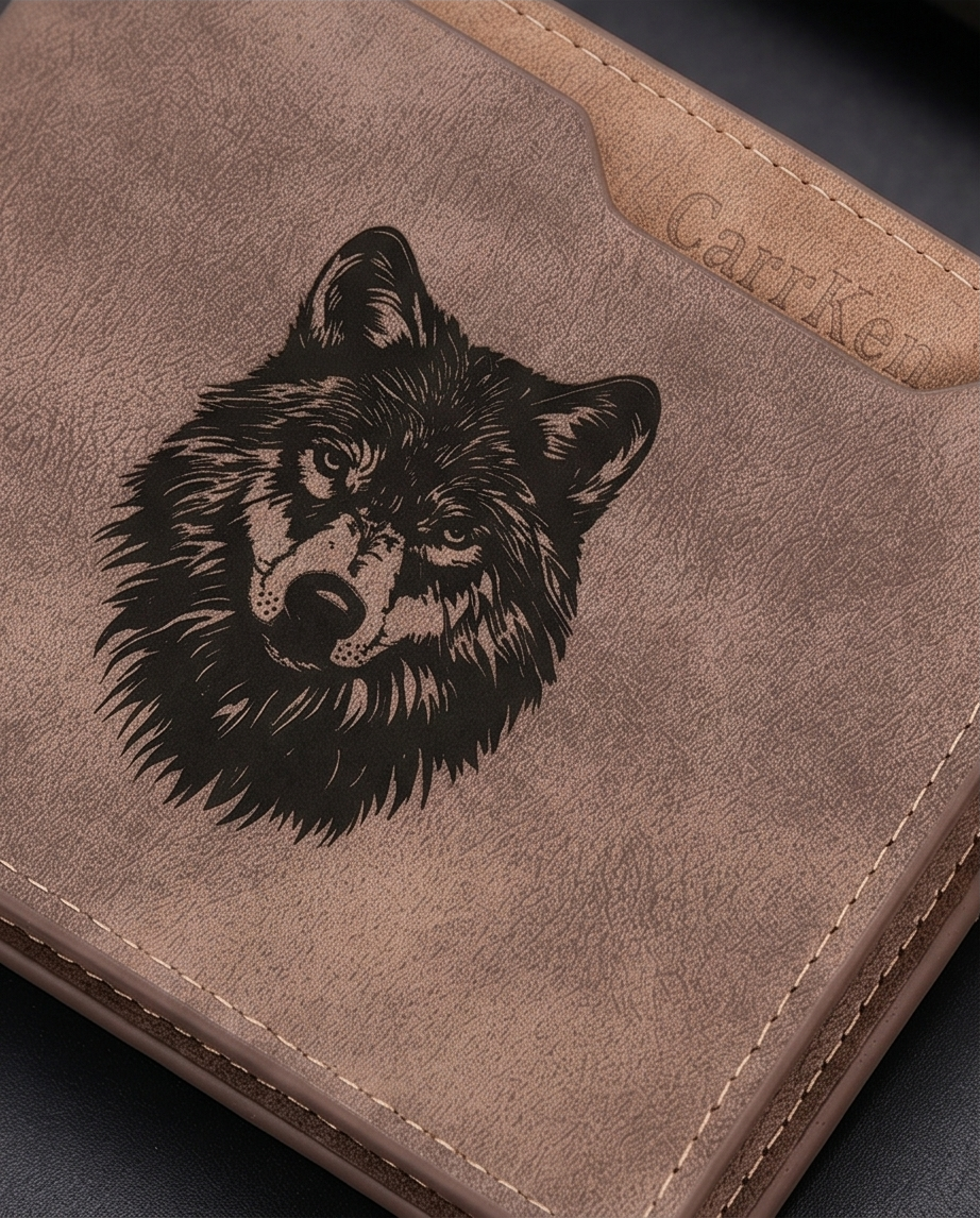 Geldbeutel Herren – Wolfsmotiv Dunkelbraun | PU-Leder von CarrKen