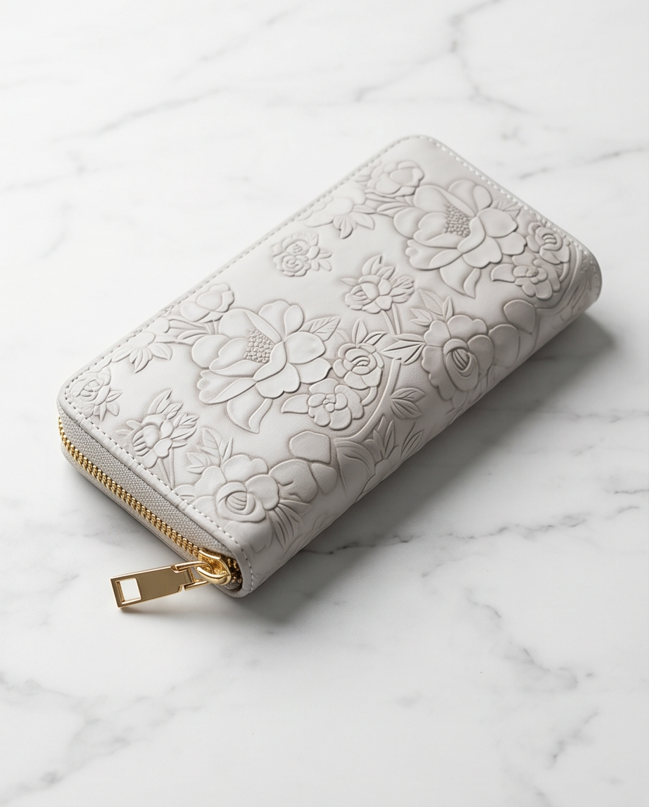 Geldbeutel Damen – Blumenmuster Grau | PU-Leder mit Handschlaufe