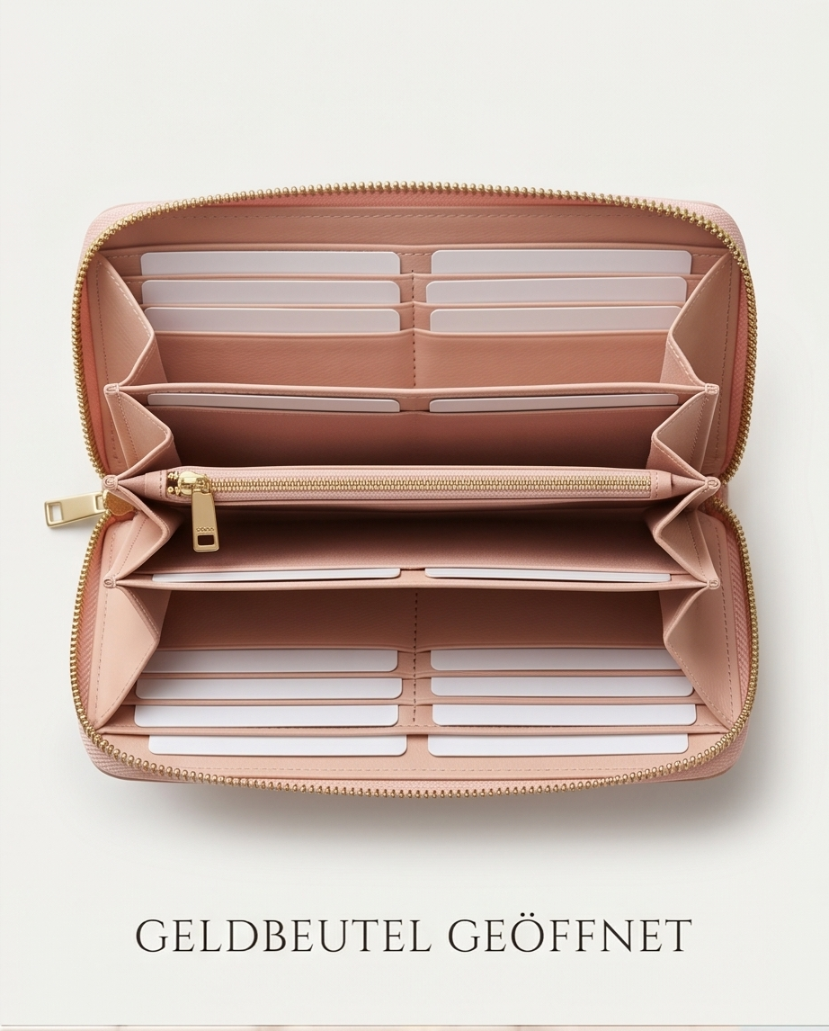 Geldbeutel Damen – Blumenmuster Altrosa | PU-Leder mit Handschlaufe