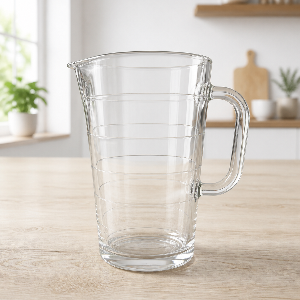 2nd Hand | klassischer Glaskrug - Wasserkaraffe mit Rillen – Höhe 19 cm