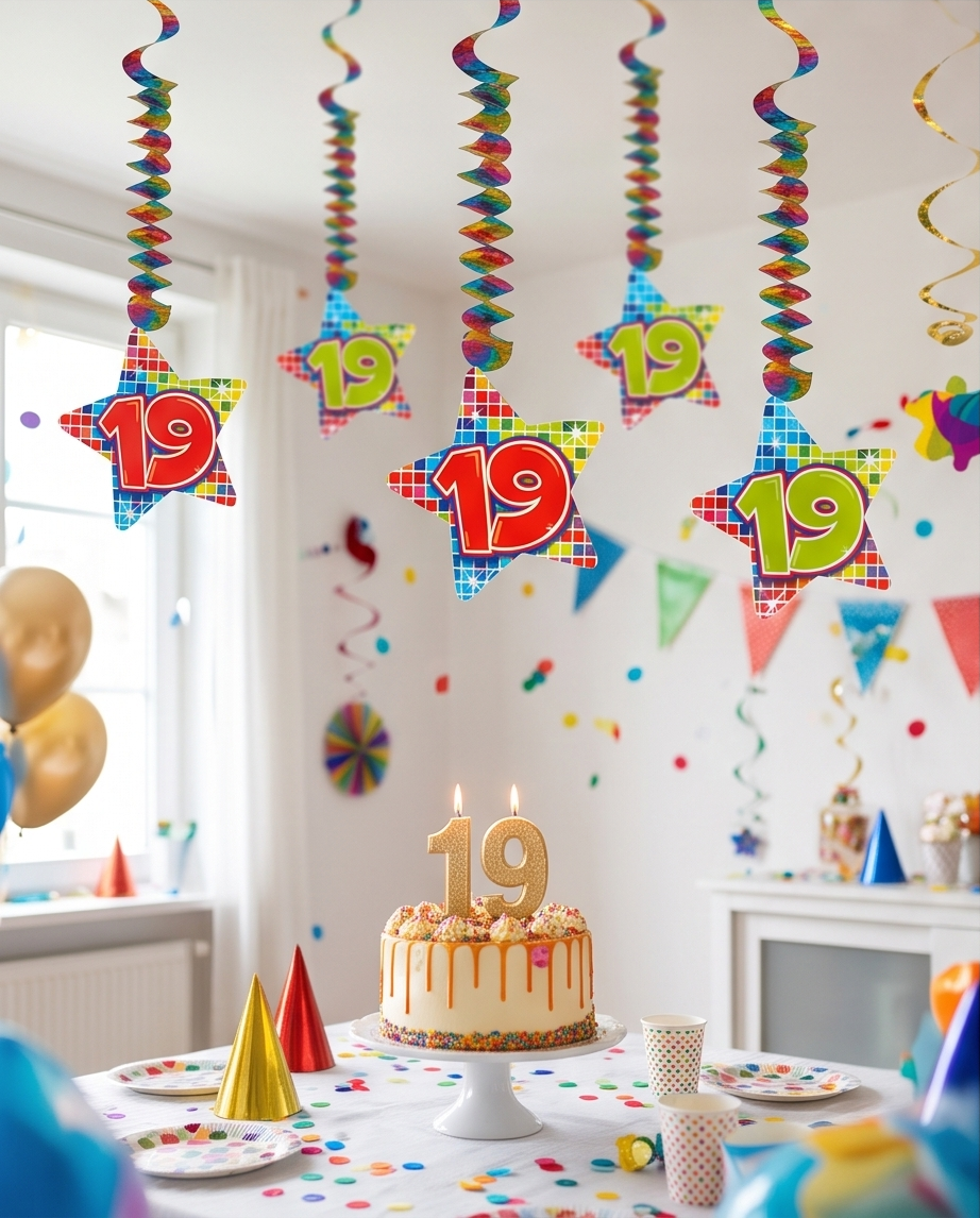 Folat Hängedekoration Zahl 19 Holographisch – Deckenhänger Geburtstag (2 Stück)