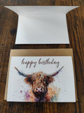 Geburtstags-Karte | Happy Birthday Card - mit Umschlag | Highland Kuh
