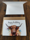 Geburtstags-Karte | Happy Birthday Card - mit Umschlag | Highland Kuh