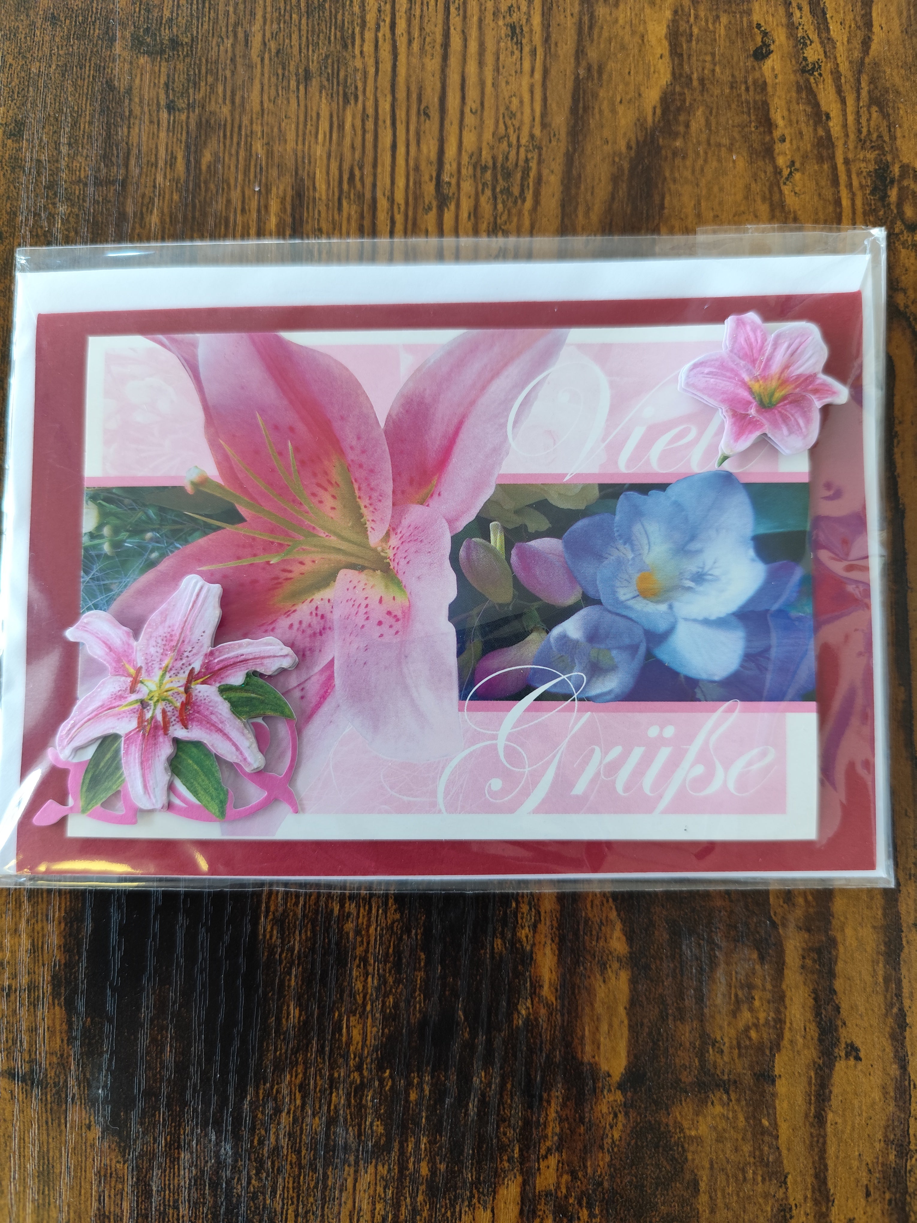 3D-Grußkarte Viele Grüße - Klappkarte mit Blumen-Motiv