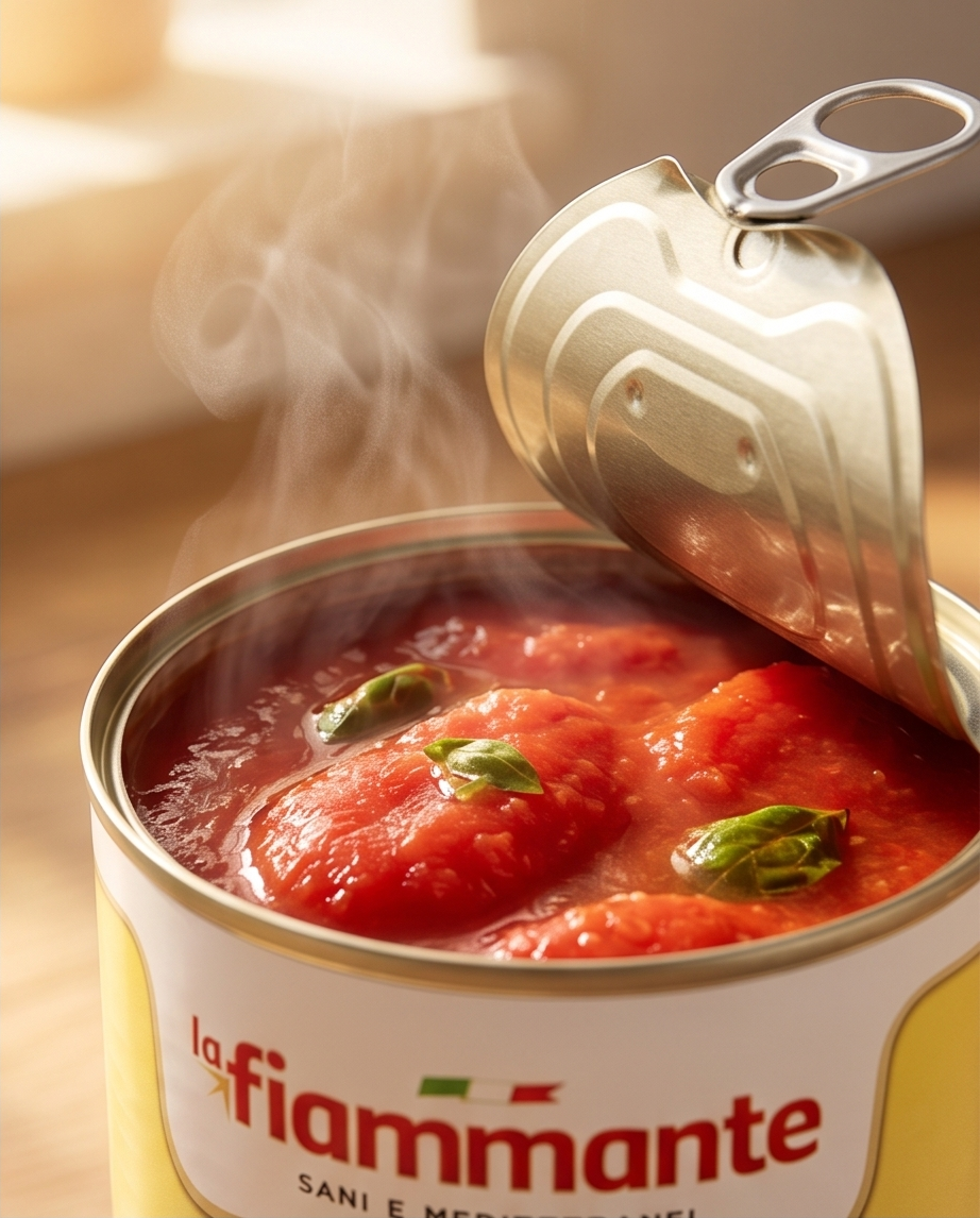 La Fiammante Geschälte Tomaten mit Basilikum – Aus Italien, 400g