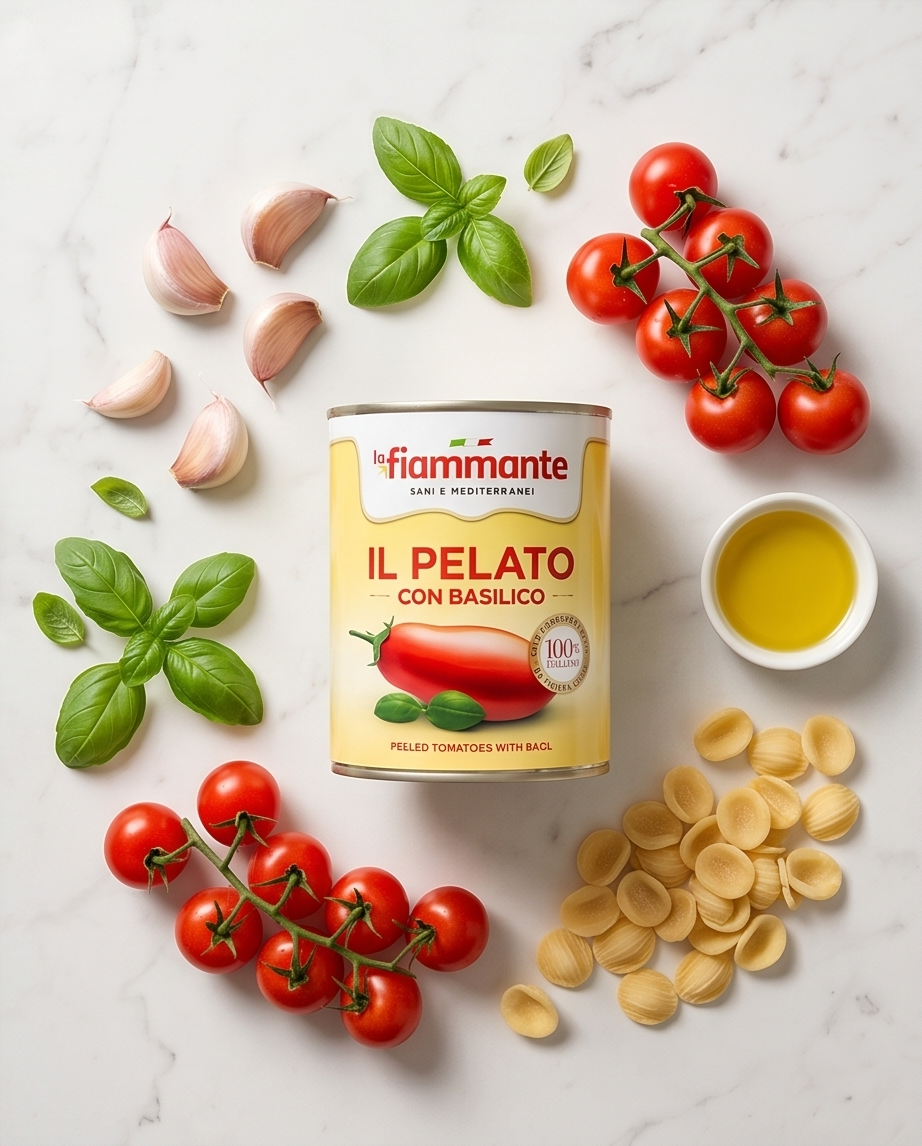 La Fiammante Geschälte Tomaten mit Basilikum – Aus Italien, 400g