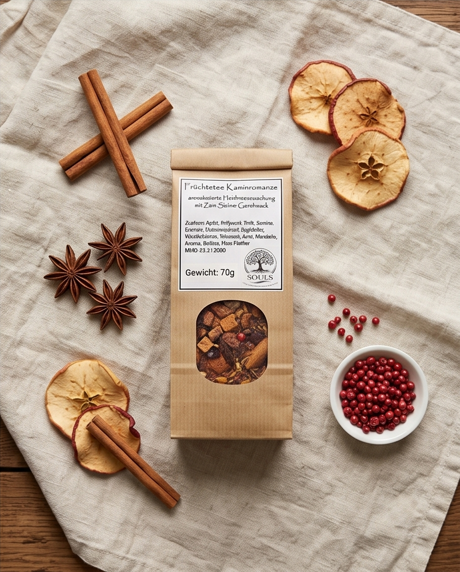 Früchtetee Kaminromanze 70 g – Zimt-Sahne-Aroma mit Roibusch & Gewürzen