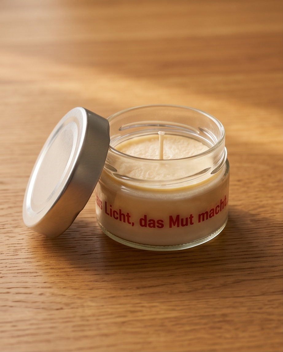 Candle Factory „Candle to Go“ White Christmas – Mutmacher-Kerze im Glas