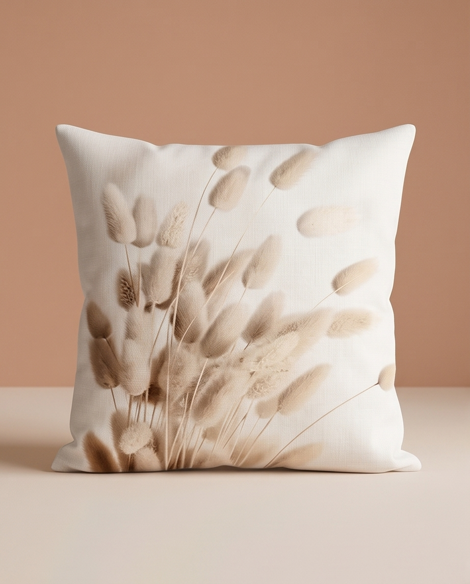 Deko-Kissen ‘Gräser’ – 45×45 cm | Bohemian-Stil, Pastell, Plüsch-Polyester