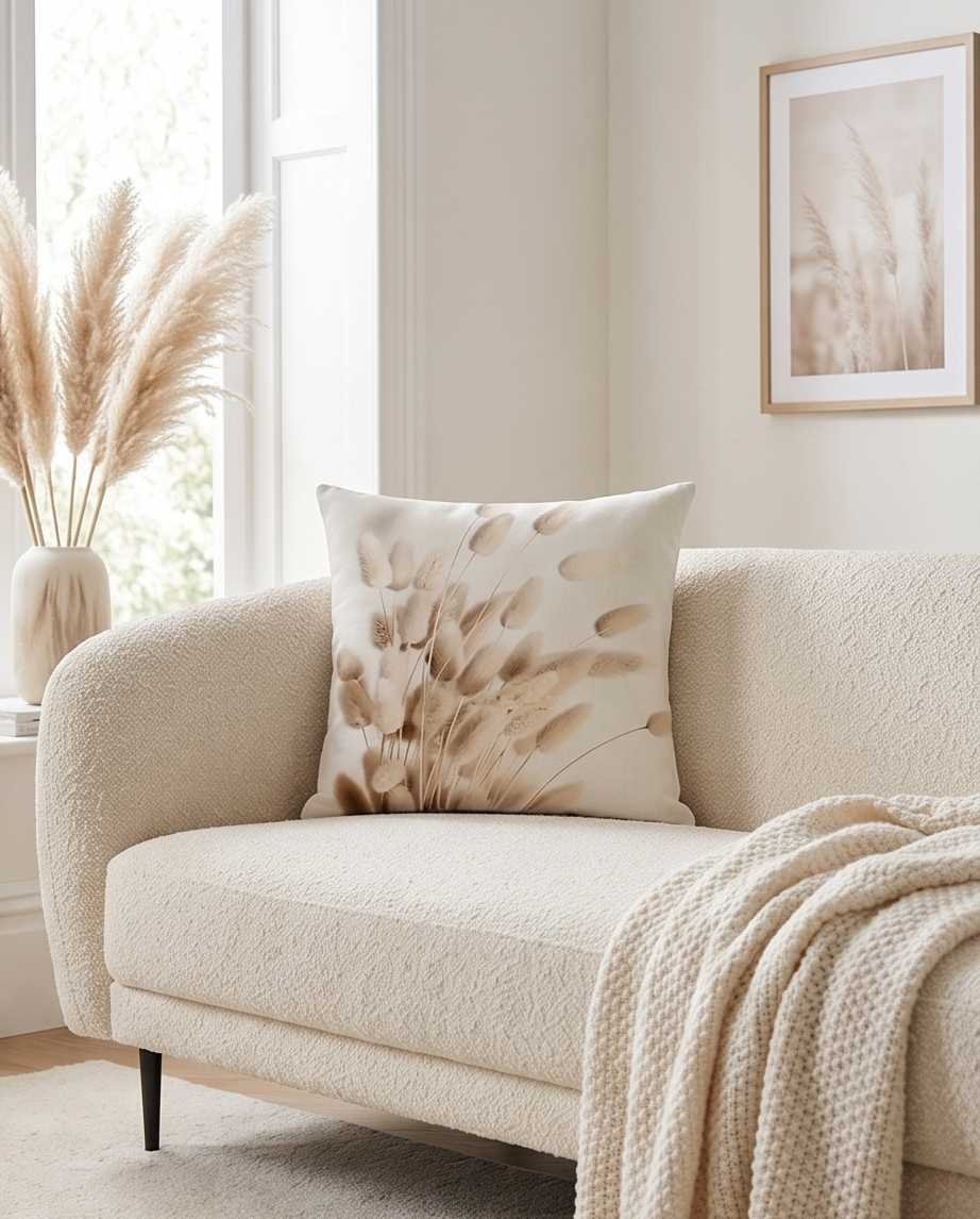 Deko-Kissen ‘Gräser’ – 45×45 cm | Bohemian-Stil, Pastell, Plüsch-Polyester