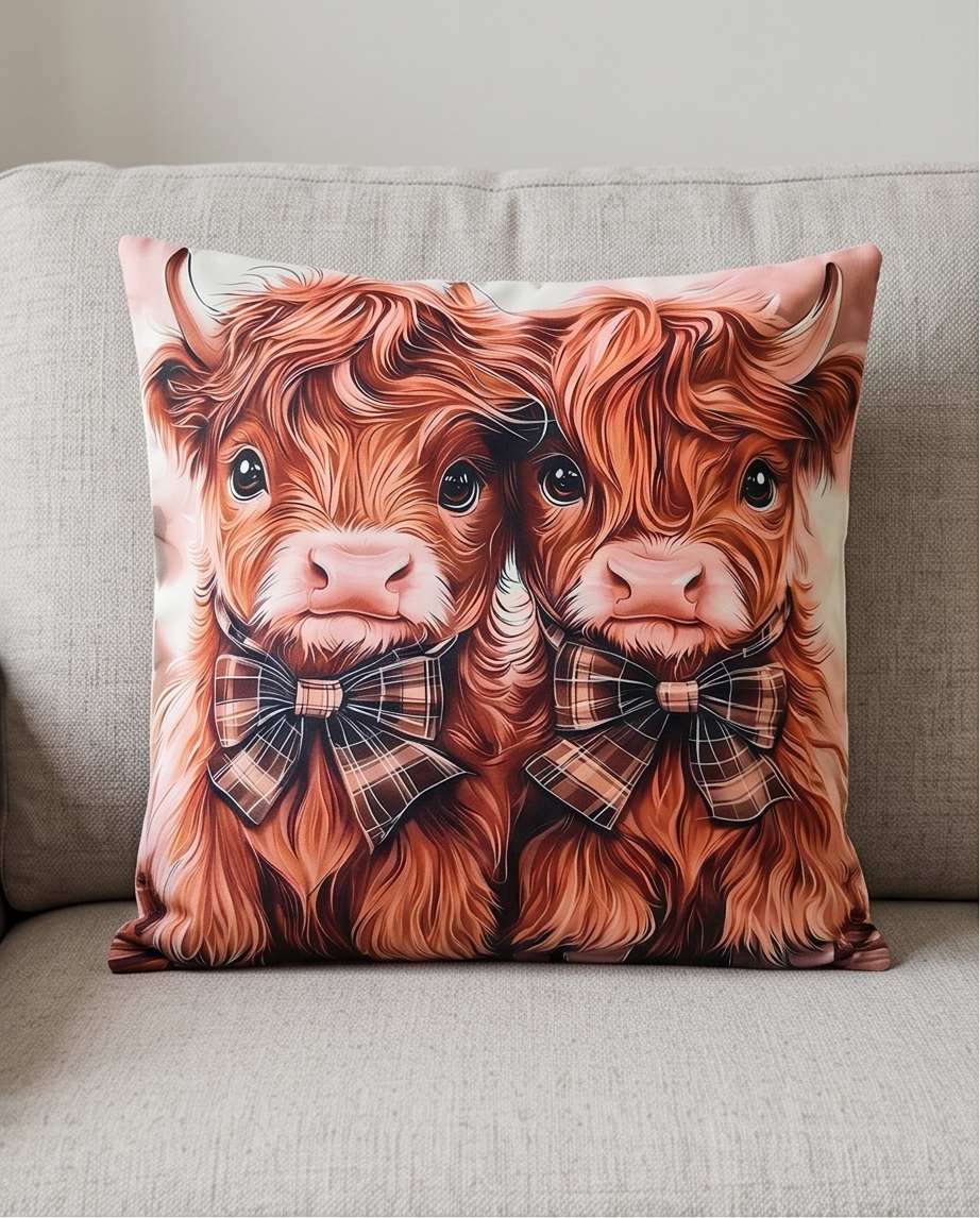 Deko-Kissen ‘Highland Kuh’ – 45x45 cm mit Füllkissen & 2D-Print