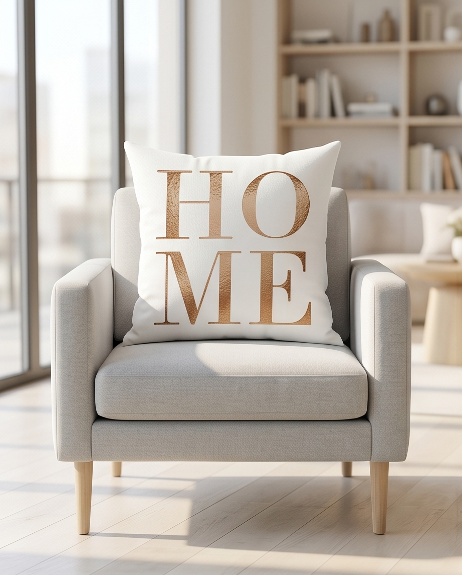 Deko-Kissen ‘Home’ – 45×45 cm | Bohemian-Stil, Pastell, Plüsch-Polyester