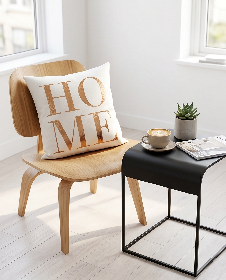 Deko-Kissen ‘Home’ – 45×45 cm | Bohemian-Stil, Pastell, Plüsch-Polyester