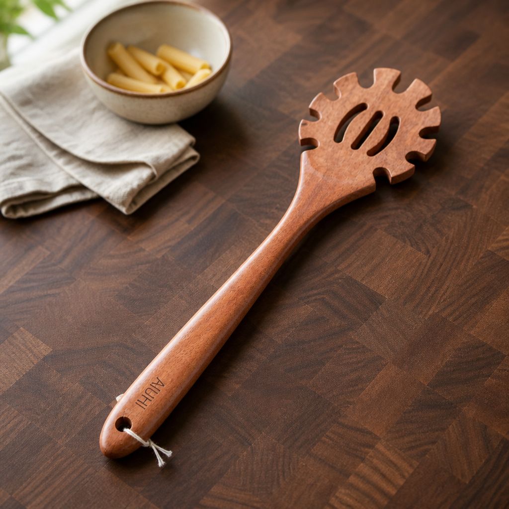 Nudelkelle / Spaghetti-Heber / Pastakralle aus robustem Holz - antihaft