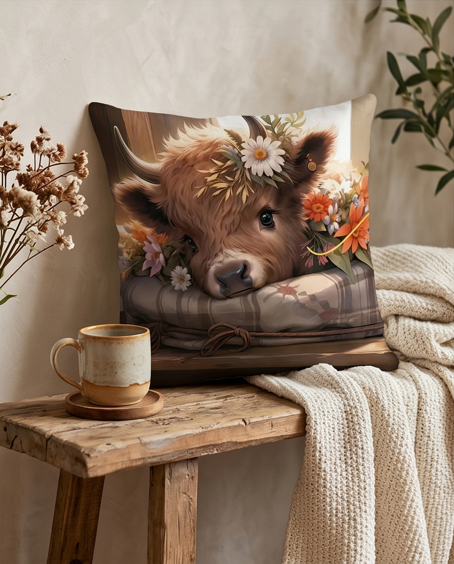 Deko-Kissen ‘Highland Kuh’ – 45x45 cm mit Füllkissen & 2D-Print