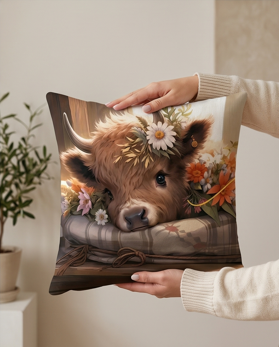 Deko-Kissen ‘Highland Kuh’ – 45x45 cm mit Füllkissen & 2D-Print