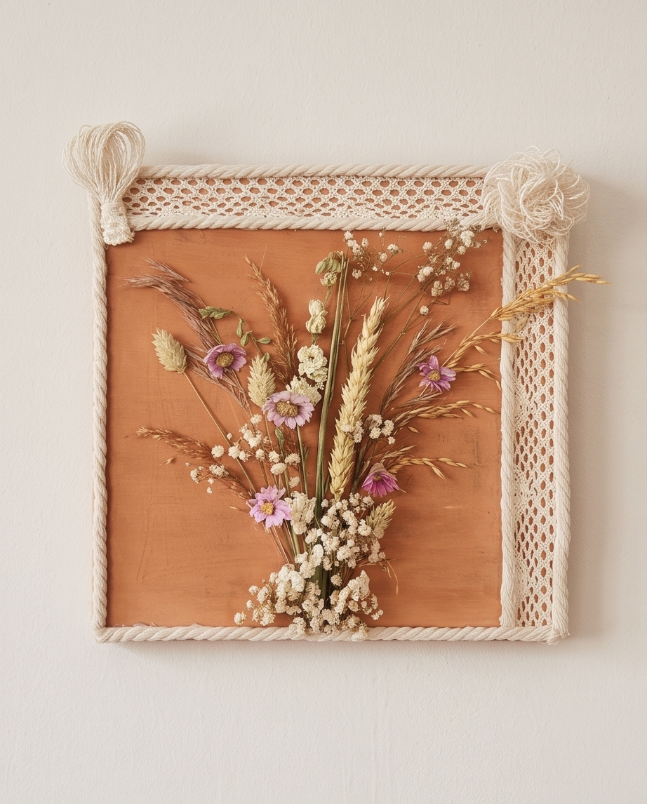Handmade - Bild mit Trockenblumen auf Leinwand | Blumenbild | Deko