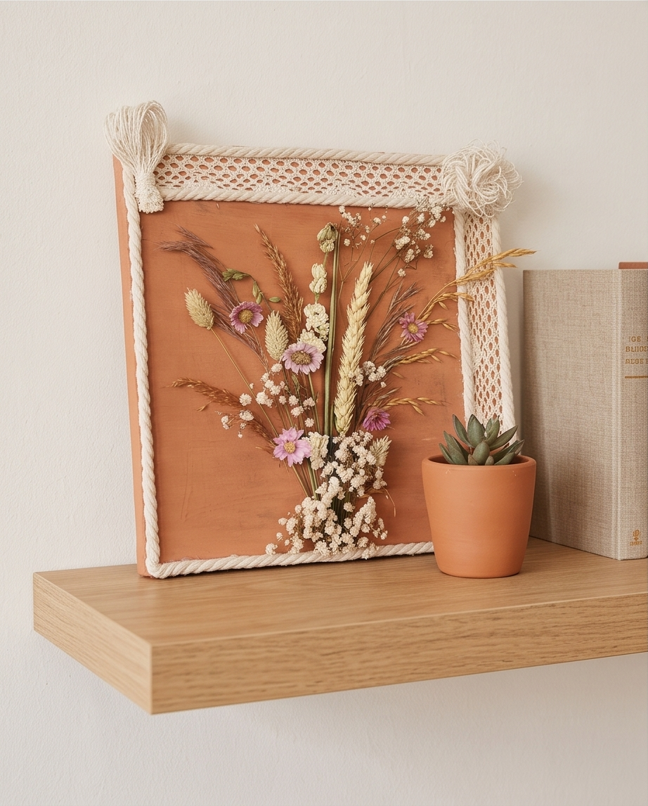 Handmade - Bild mit Trockenblumen auf Leinwand | Blumenbild | Deko
