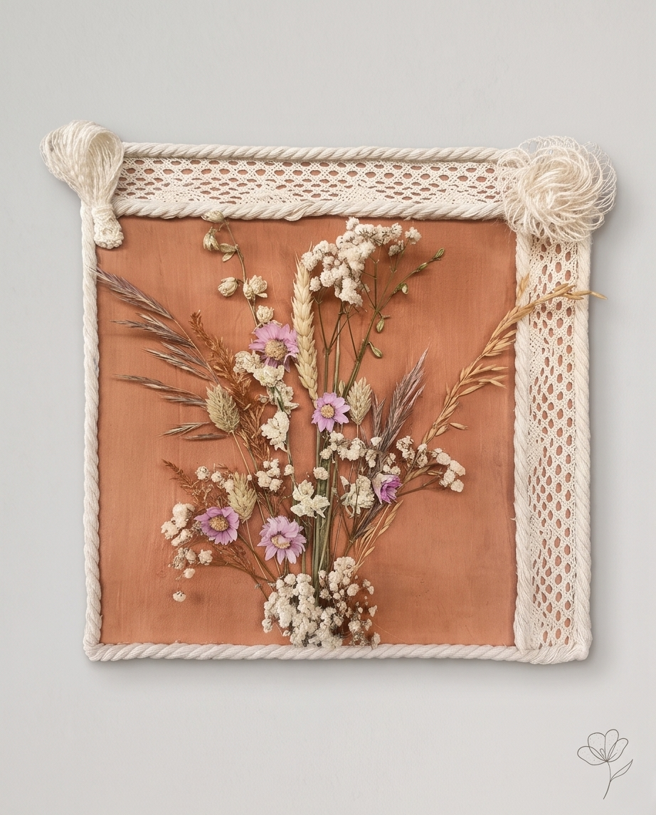 Handmade - Bild mit Trockenblumen auf Leinwand | Blumenbild | Deko