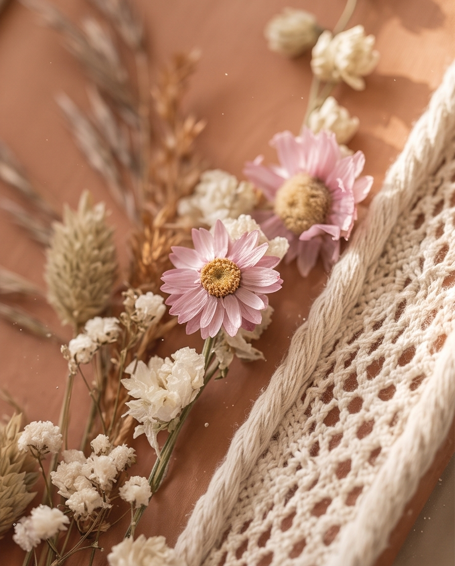 Handmade - Bild mit Trockenblumen auf Leinwand | Blumenbild | Deko