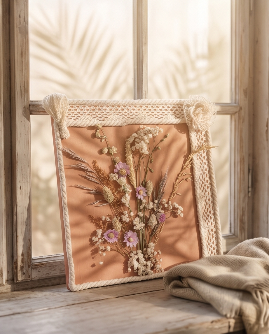 Handmade - Bild mit Trockenblumen auf Leinwand | Blumenbild | Deko