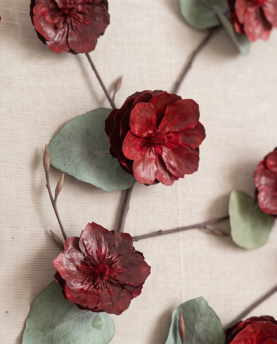 Handmade - Bild mit Blumen auf Leinwand | Blumenbild Tannenzapfen