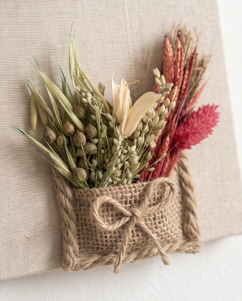 Handmade - Bild mit Blumen auf Leinwand | Blumenbild Tannenzapfen