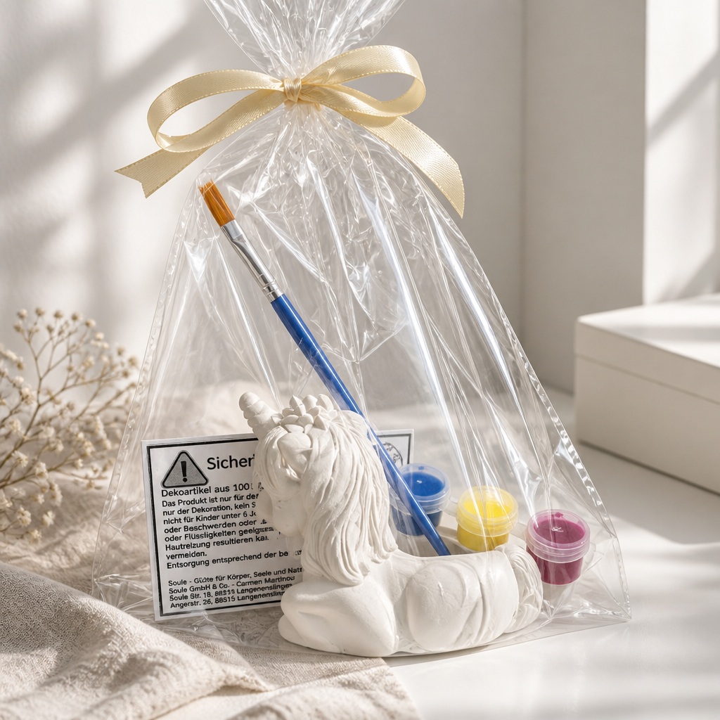 Handmade - Malset Einhorn Teelichthalter aus Gips – Kreativ-Set zum Bemalen
