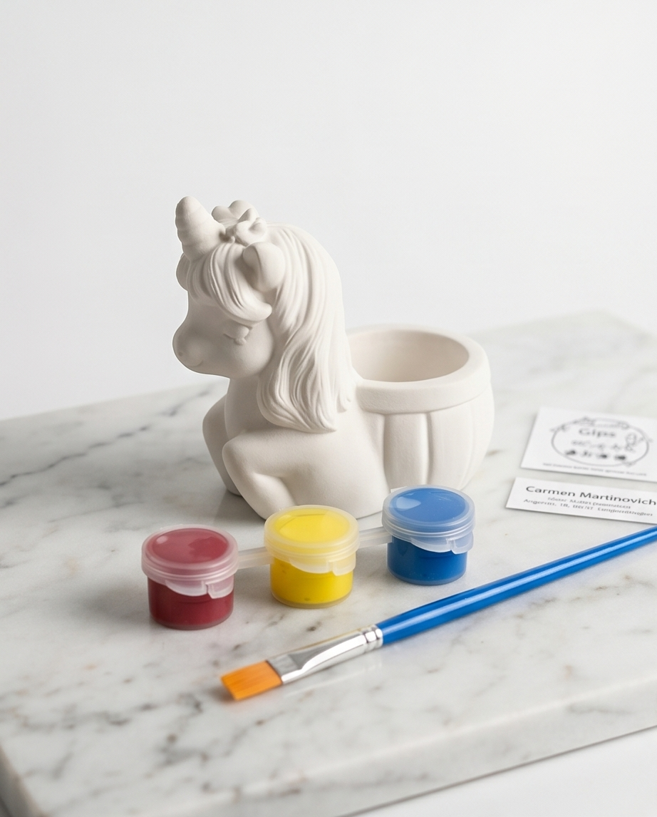 Handmade - Malset Einhorn Teelichthalter aus Gips – Kreativ-Set zum Bemalen