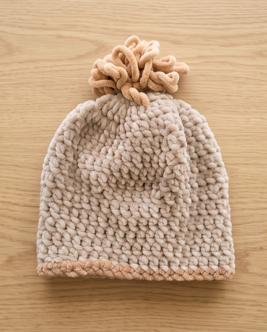 Handmade | Chenille Kindermütze Natur/Beige