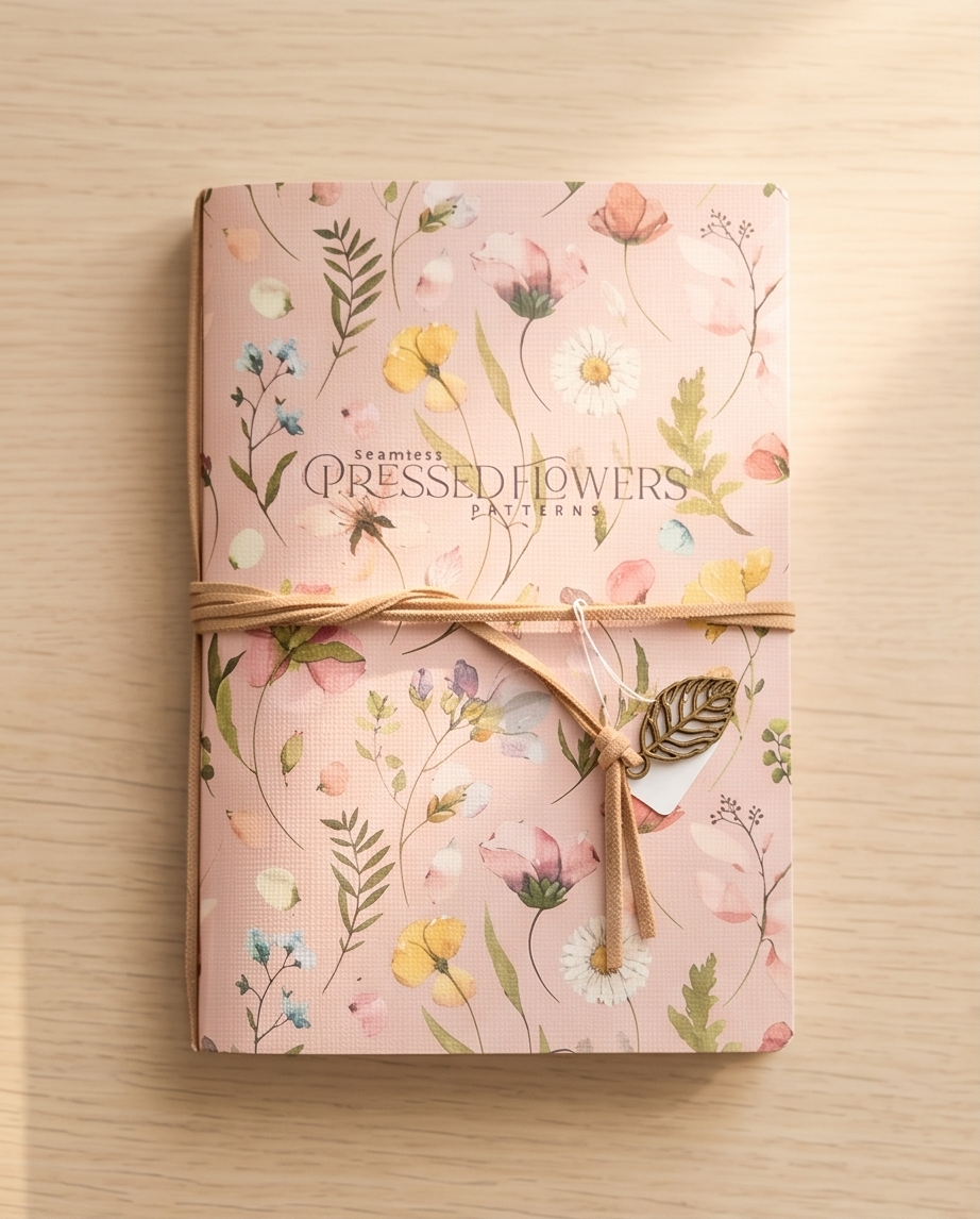 Notizbuch 'Flowers' – A5 mit Blumenmotiv & Lederband