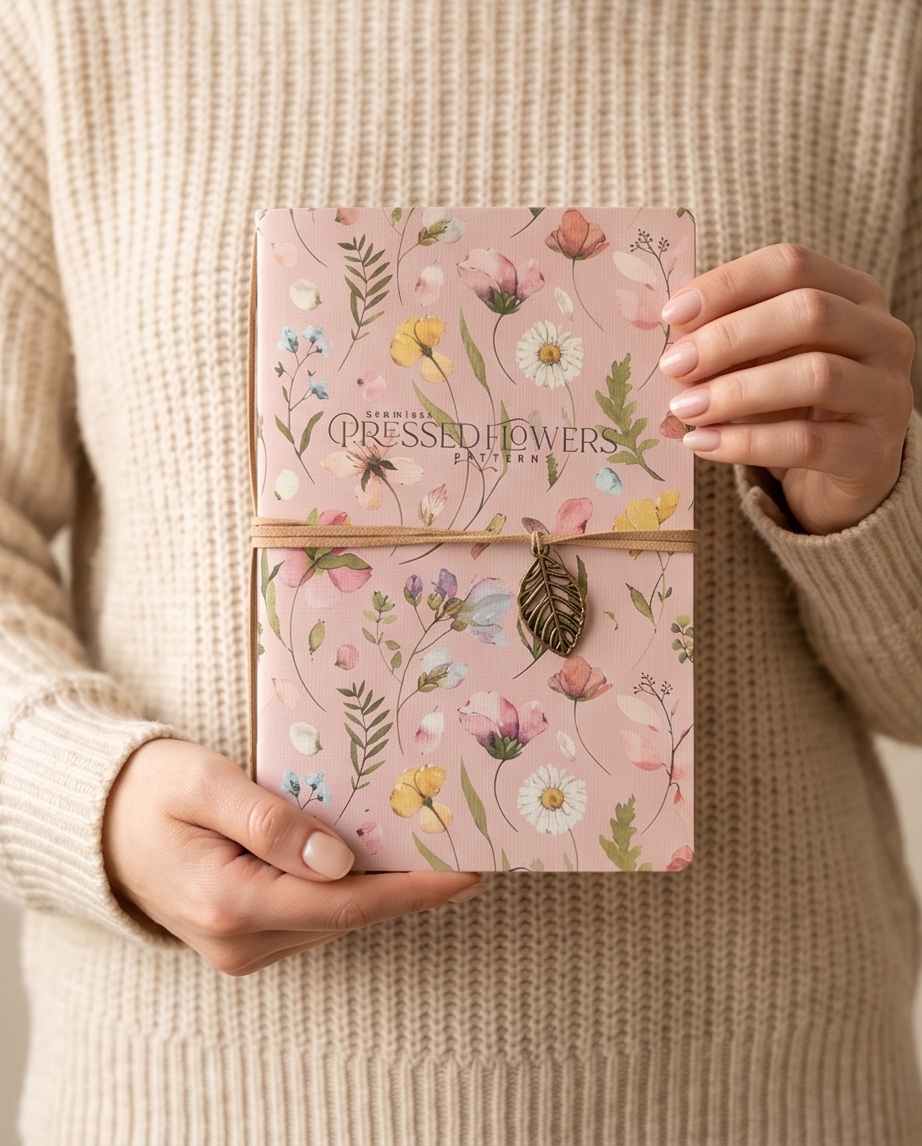 Notizbuch 'Flowers' – A5 mit Blumenmotiv & Lederband