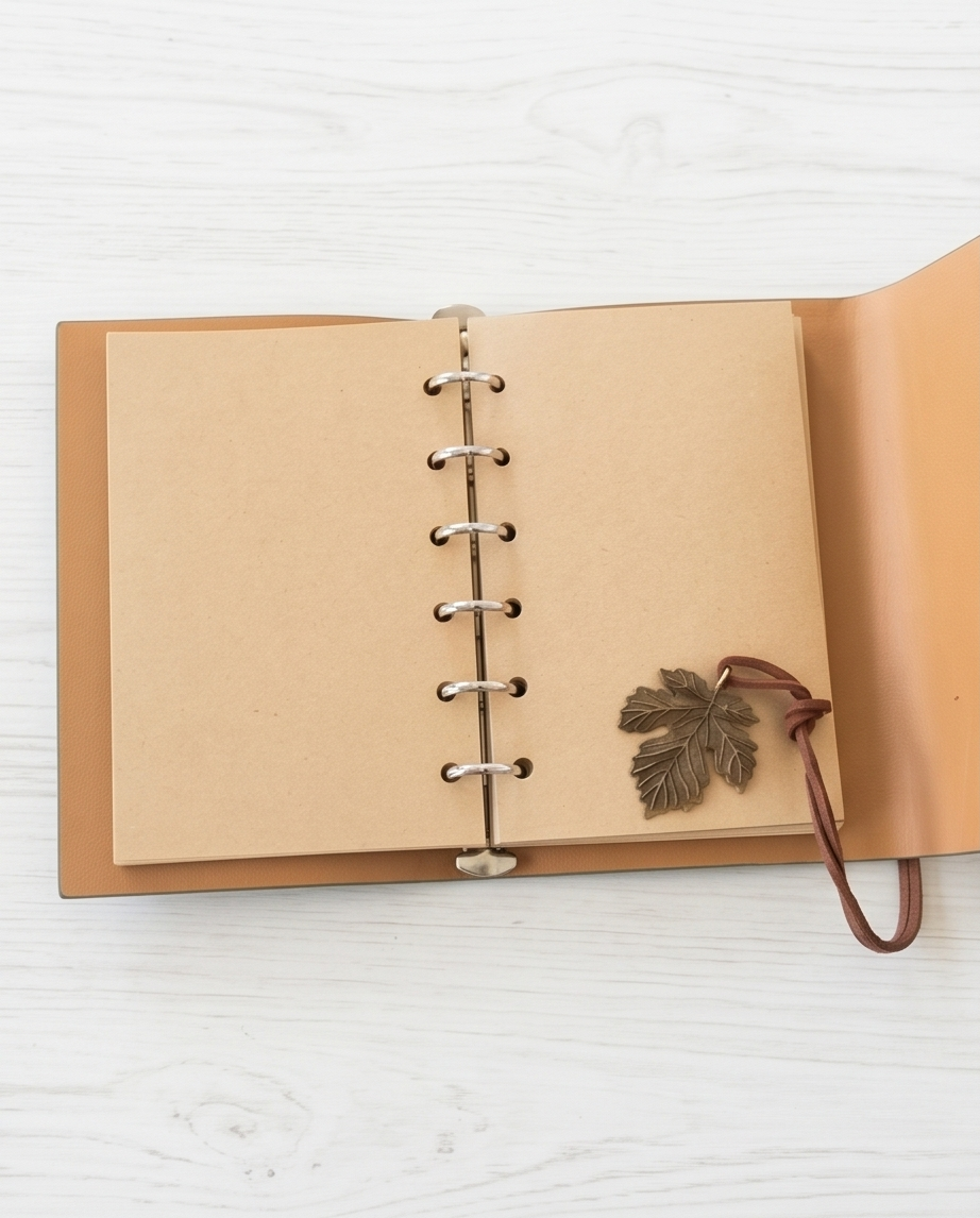 Notizbuch Vintage ‘Lebensbaum’ braun – Set mit Gelstiften & Kunstleder-Einband (14,5x10 cm)