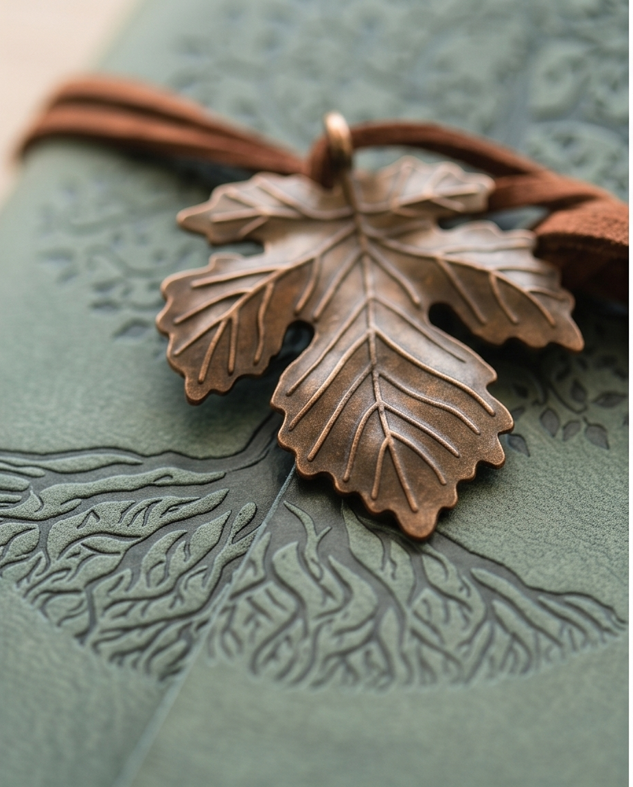 Notizbuch Vintage ‘Lebensbaum’ grün – Set mit Gelstiften & Kunstleder-Einband (14,5x10 cm)