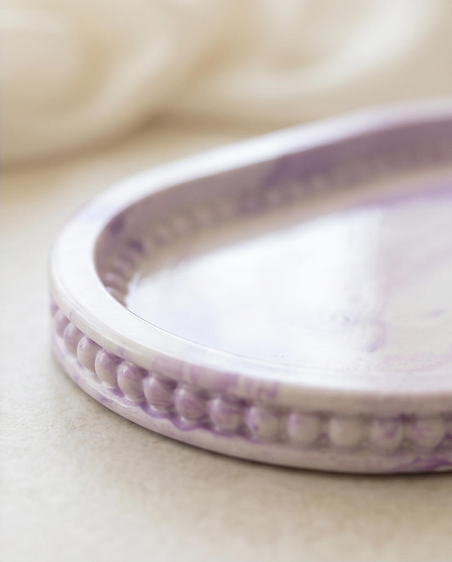 Handmade - ovale Deko-Platte aus Gips – marmoriert
