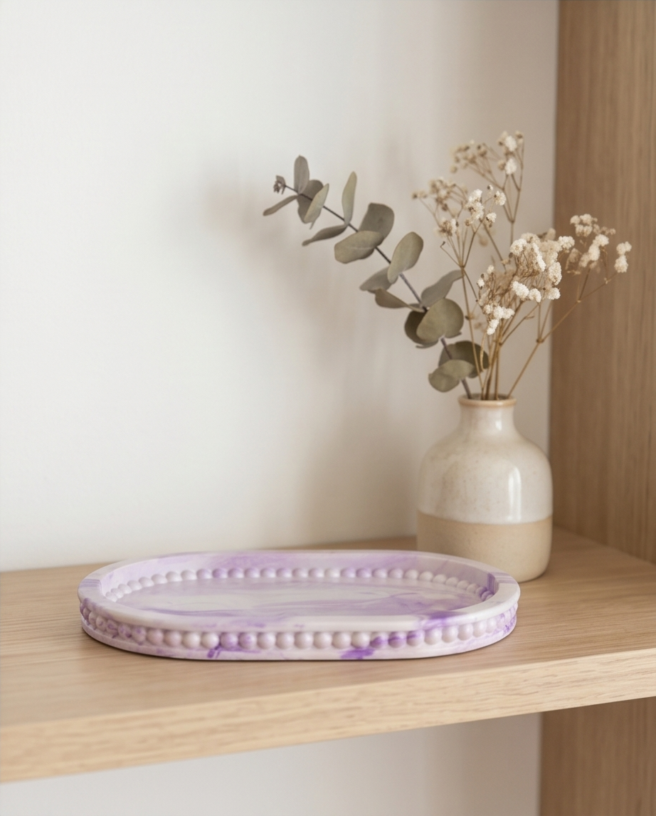 Handmade - ovale Deko-Platte aus Gips – marmoriert