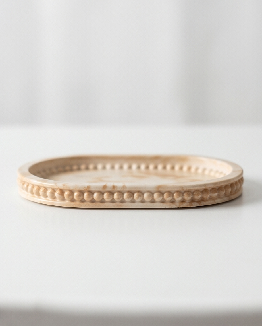 Handmade - ovale Deko-Platte aus Gips – marmoriert