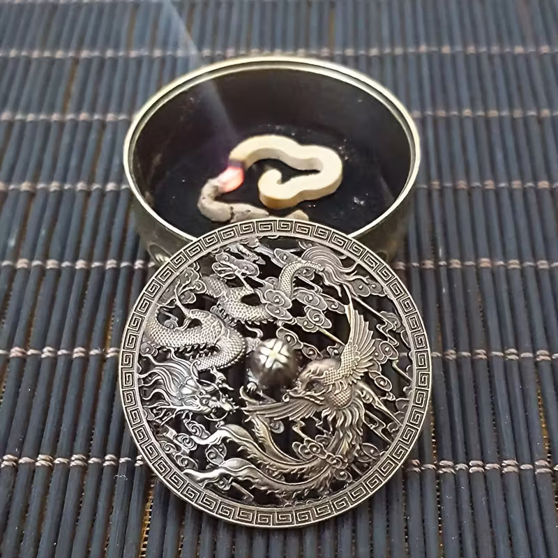 Räuchergefäß Drache & Phönix – Metall Räucherhalter für Räucherwolken