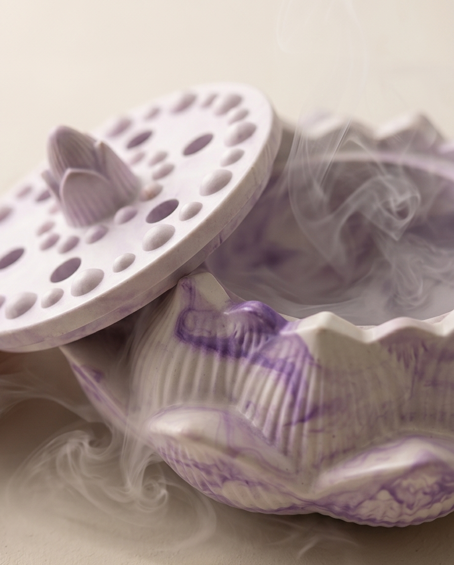 Handmade - Lotus-Räuchergefäß aus Gips