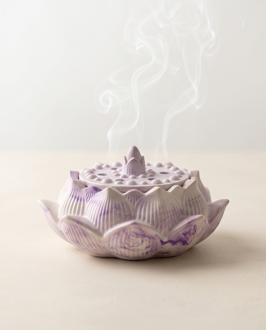 Handmade - Lotus-Räuchergefäß aus Gips