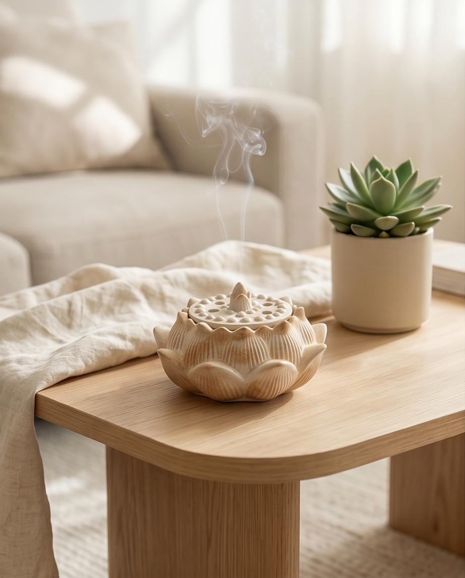 Handmade - Lotus-Räuchergefäß aus Gips