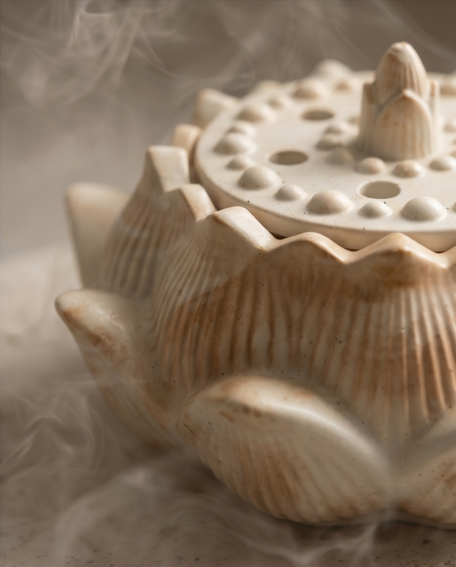 Handmade - Lotus-Räuchergefäß aus Gips