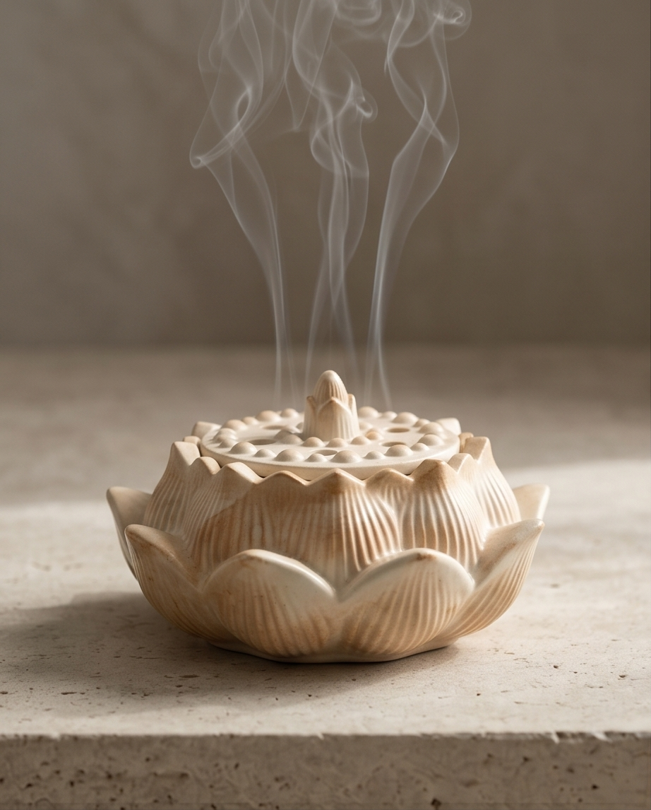 Handmade - Lotus-Räuchergefäß aus Gips