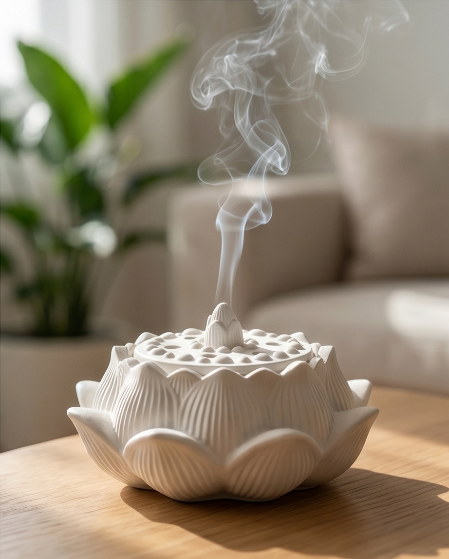 Handmade - Lotus-Räuchergefäß aus Gips