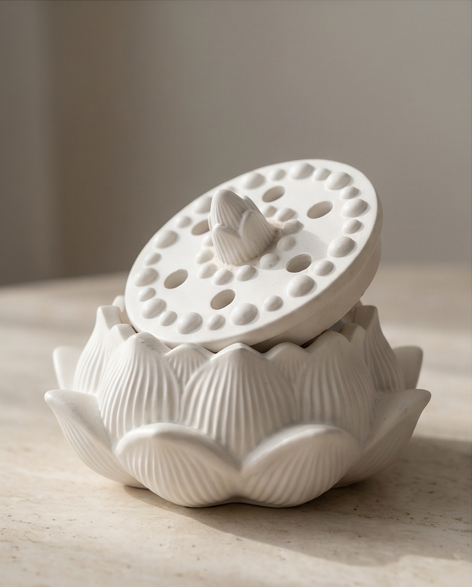 Handmade - Lotus-Räuchergefäß aus Gips